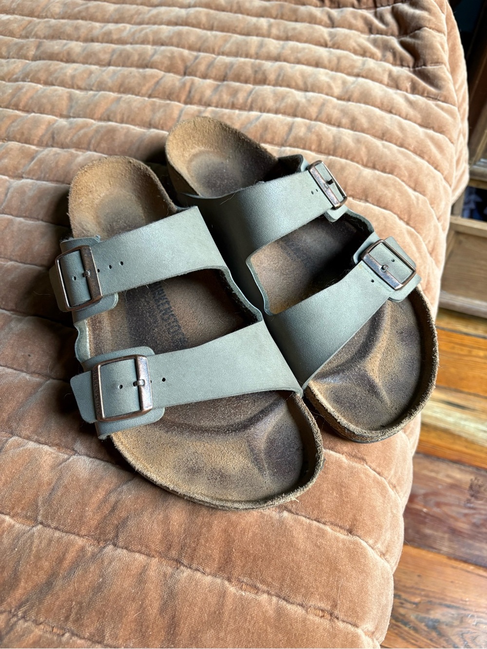 Men’s Birkenstock Arizona Two-Strap Leather Sandals - Khaki (Size 45 / 12)